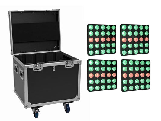 EUROLITE Set 4x LED Pixel Matrix Panel 5x5 RGB/WW + Flightcase mit Rollen
